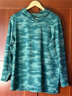 Denim&Co Active Sea Green Camo Hooded Long-Sleeve Top Size 1X